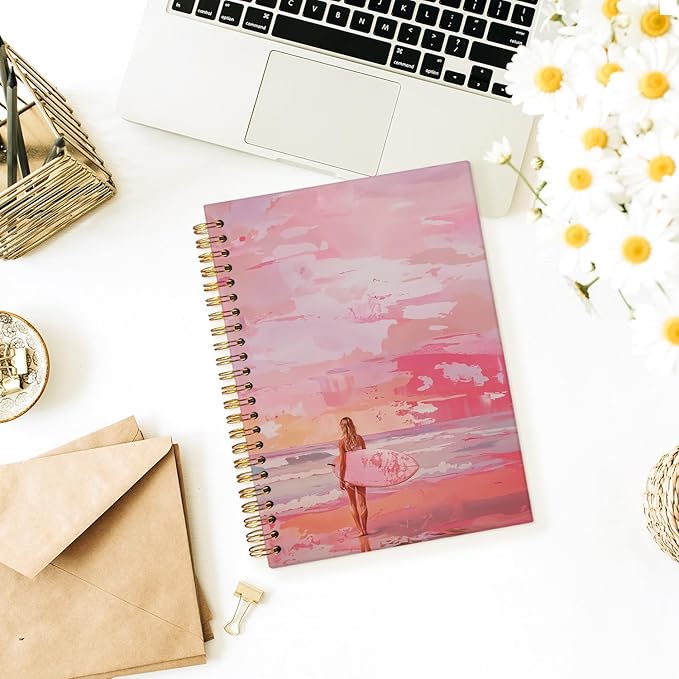 Wheatwin Pink Beachy Aesthetic Spiral Notebook Journal, Preppy Trendy Cute Notebook for Women, Preppy Notebooks for School 5.5x8.3