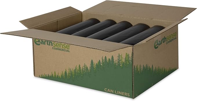 Earthsense Commercial RNW4760 Can Liner, 43 x 47, 56 gal Glutton, 1.65 mil, Black (Pack of 100)