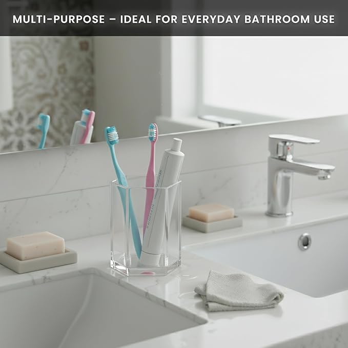 Acrylic Pen Holder for Desk | Hexagonal Cute Pen Holder | Multipurpose Clear Acrylic Makeup Organizers, Clear Toothbrush Holder Cups & Pencil Cups for Classroom, Office Desk Accessories