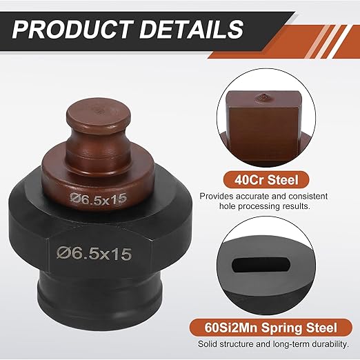 HARFINGTON Hydraulic Hole Punch Die 6.5x15mm Slotted Hole 40Cr Steel Electric Punching Kit for MHP-20 JP-20 Electric Punching Machine, Burgundy & Black