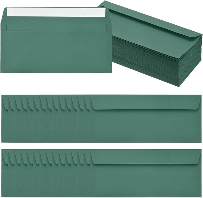 PATIKIL 100 Pack Dark Green #10 Business Envelopes, Colored Self Seal Letter Size Envelopes for Business Mailing Office Checks Invitation, 4-1/8 x 9-1/2 Inches