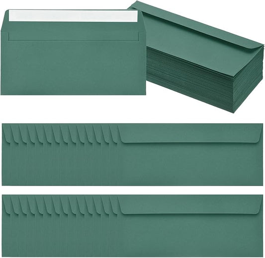PATIKIL 100 Pack Dark Green #10 Business Envelopes, Colored Self Seal Letter Size Envelopes for Business Mailing Office Checks Invitation, 4-1/8 x 9-1/2 Inches