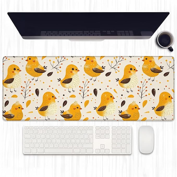 Cute Yellow Chick Gaming Mouse Pad, Extended Chicken Desk Mat Computer Laptop Mousepad, Robust Stitched Edges, 31.5"×11.8" Large Office Keyboard Mouse Pads for Home Desktop Decor
