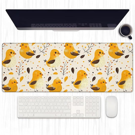 Cute Yellow Chick Gaming Mouse Pad, Extended Chicken Desk Mat Computer Laptop Mousepad, Robust Stitched Edges, 31.5"×11.8" Large Office Keyboard Mouse Pads for Home Desktop Decor