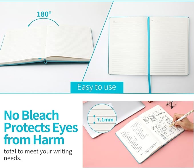 CAGIE Lined Journal Notebook for Women Hardcover Leather Journaling Notebook, 256 Pages A5 Notebook Journals for Writing Work Girls Diary, 5.7"x8.3"