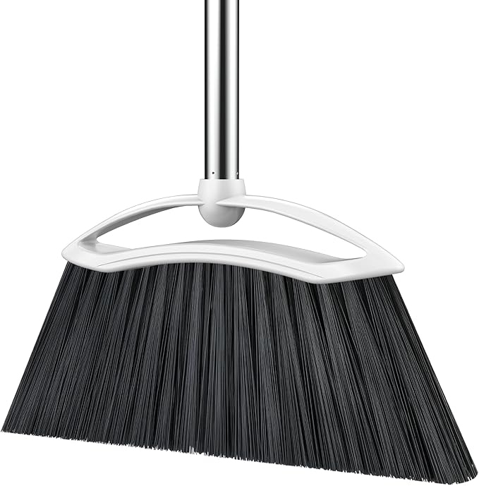 EZKEY Heavy Duty Broom, 54-inch Adjustable Long Handle Angle Brooms Large Brooms for Sweeping Indoor and Outdoor Commercial Broom for Home Kitchen Patio Garage Porch Courtyard Classroom, White
