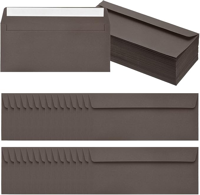PATIKIL 100 Pack Dark Coffee #10 Business Envelopes, Colored Self Seal Letter Size Envelopes for Business Mailing Office Checks Invitation, 4-1/8 x 9-1/2 Inches