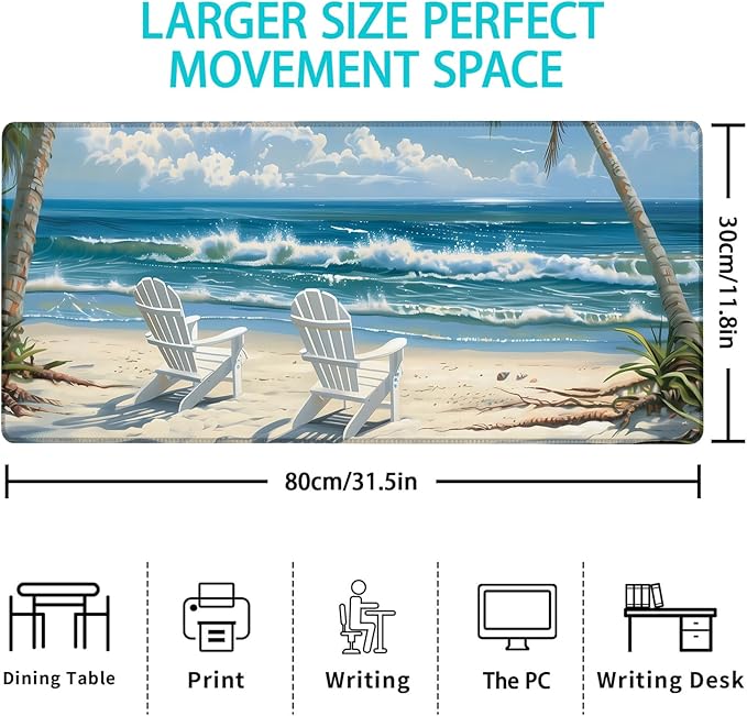 Gaming Mouse Pad, Beach Mouse Pad, Desk Mat, Non-Slip Rubber Base MousePads for Computers Laptop Office School Home Accessories Decor 31.5" x 11.8"