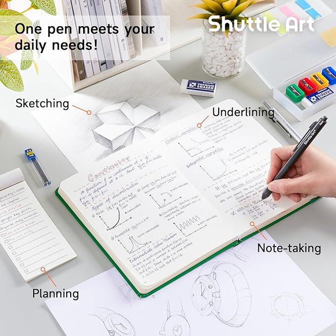 Shuttle Art 4 in 1 Multicolor Pen, 2 Pack Retractable Ballpoint Pens with 1.0mm Black Blue Red Ink and 0.5mm Mechanical Pencil, Multifunction Pens Gift Set for Writing Note Taking School Office Home