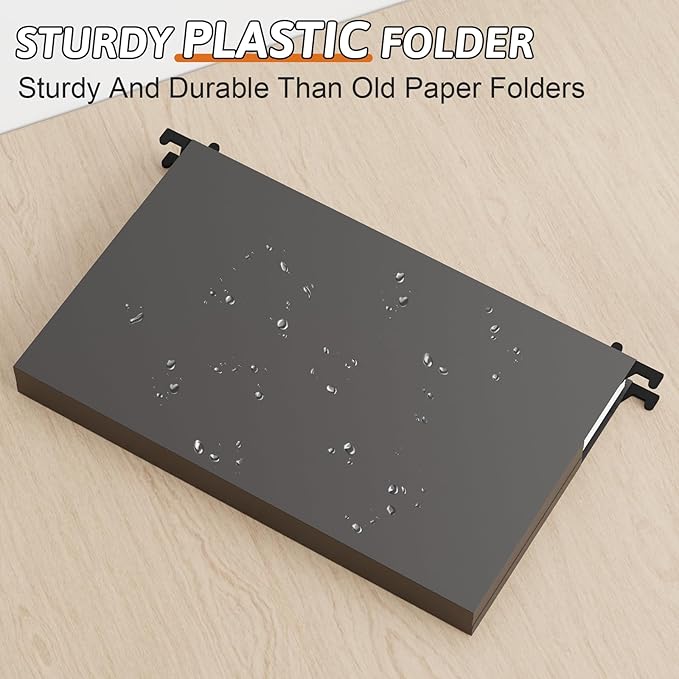 Plastic Legal Size Hanging File Folders,Heavy Duty 1 Inch Expansion,12 Pack Reinforced Black Legal Hanging Folders Expandable,Adjustable Tabs,File Cabinet Folders for Bulky Files