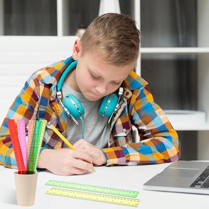 120 Pack 12 Inch Plastic Rulers Bulk for Back to School Supplies Flexible Transparent Assorted Color Ruler with Centimeters and Inches for Office Usage (6 Colors)