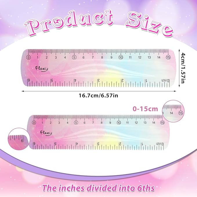 2Pcs Soft Flexible Ruler, Mabor 6Inch Bendable Ruler Plastic Bend Ruler with Centimeters and Inches Colorful Straight Ruler for Kids Student Home School Office Supplies