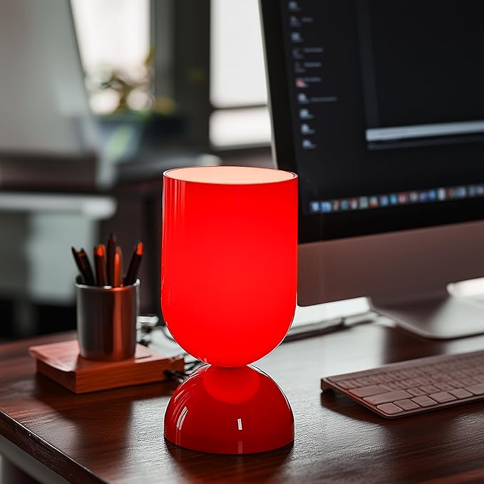 8.9" Modern Glass Table Lamp for Living Room, Desk Lamps for Bedroom, UL Listed Nightstand Lamp with Dome Base, End Table Lamps Home Decor for Kids Room, Side Tables, College Dorm, Office, Glossy Red