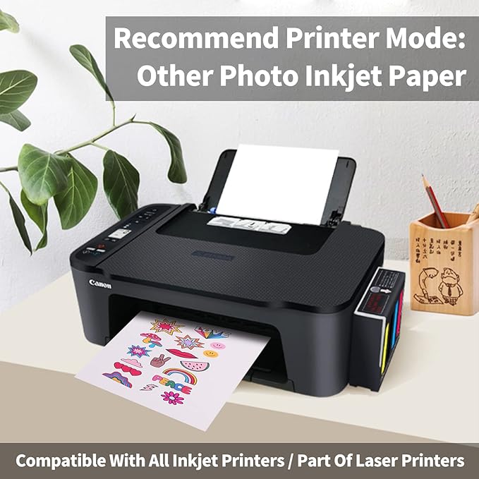 HTVRONT Printable Vinyl Sticker Paper - 70 Sheets Glossy Waterproof Sticker Paper for Inkjet Printer & Laser Printer, Dries Quickly & Tear Resistant, 8.5"x11"