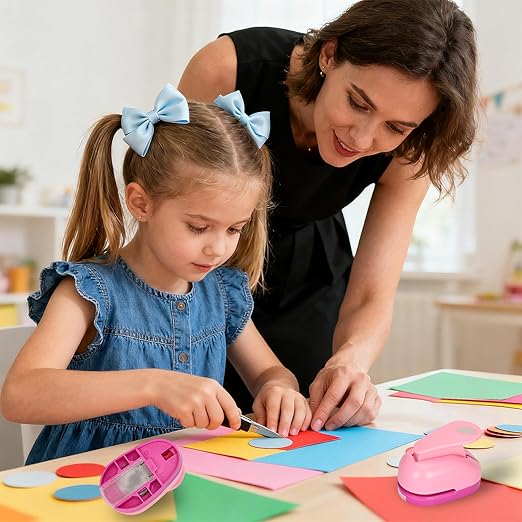 Craft Punches 8 Pack with 4 Sticker Paper, 0.6inch Hole Punch Shapes Medium Paper Punch Shapes, Craft Hole Punch for DIY Scrapbooking Nail Art Craft Punchers Supplies