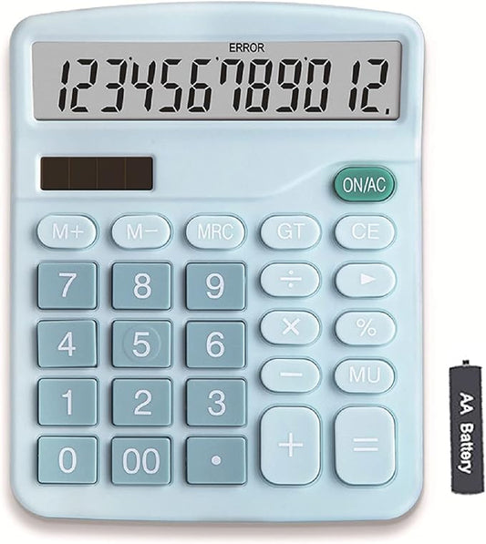 YOUHO Office Desk Calculator, 12-bit Solar Battery Dual Power Standard Function Electronic Calculator with Large LCD Display (1PACK，Blue)