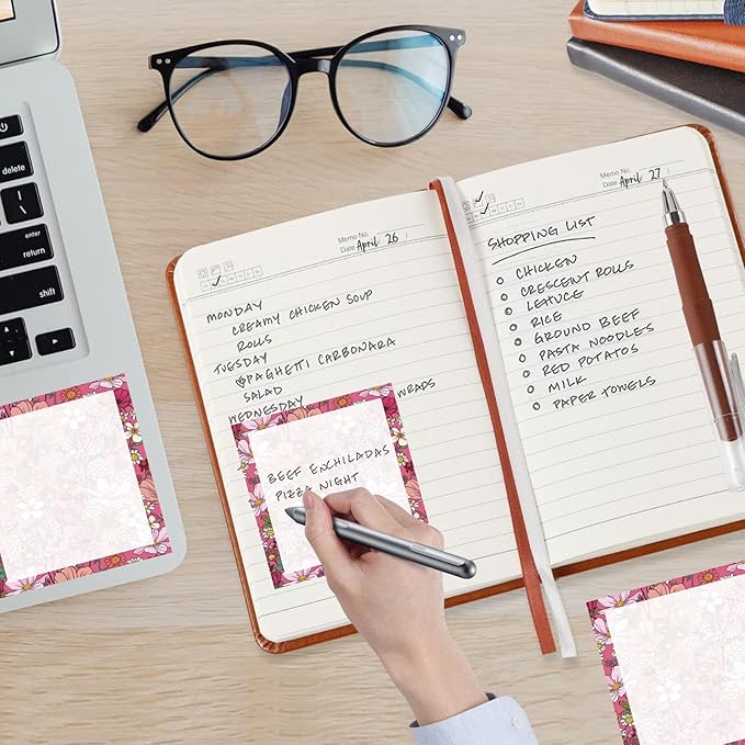 Sticky Notes, 2 Pads, 3x3 inches, Cute Colorful Fun Self-Stick Note Pads, Easy Post, Strong Adhesive Notepad Hot Pink Floral