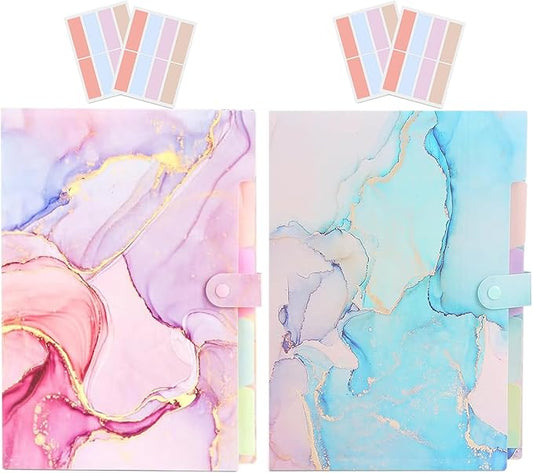 Expanding File Folder,Folders for Important Documents Organizer,Accordion File Organizer,Aesthetic Folders for School Students,5 Pockets File Folder for Home Bills,Pack of 2(Pink+Cyan)