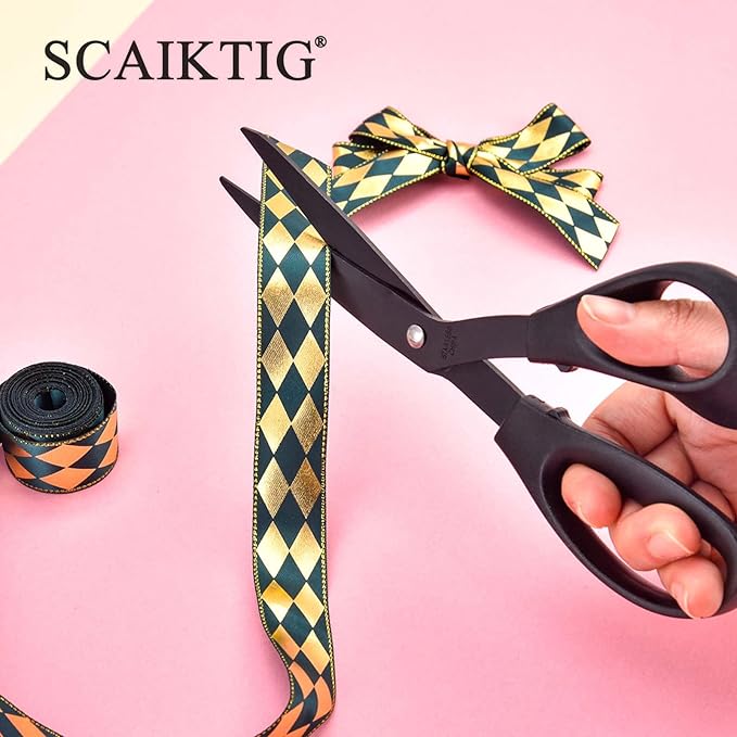 8.5‘’ Bent Fabric Scissors All Purpose Sharp Heavy Duty, Bent Shears for Sewing Crafting Cutting Clothes, Felt, Leather, Paper Supplies, Black