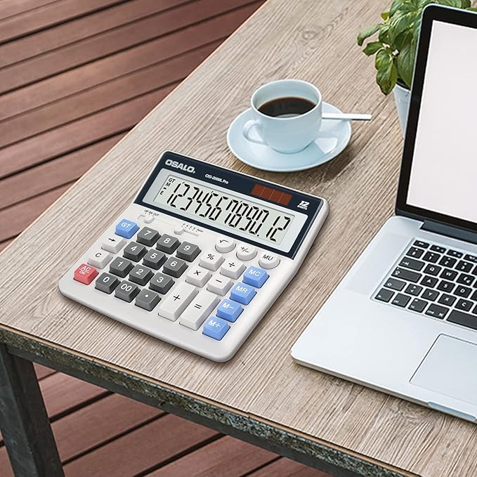 OSALO Desktop Calculator Extra Large Display 12 Digits Big Buttons Solar Accounting Calculator for Office (OS-200ML)