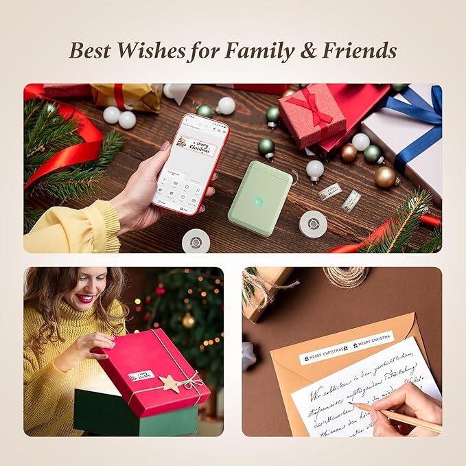 DEEPIN Label Maker Machine Portable Bluetooth Label Maker with Tape, Thermal Label Printer Multiple Templates for Phone, Mini Label Sticker Printer for Business Office Organization (Light Green)