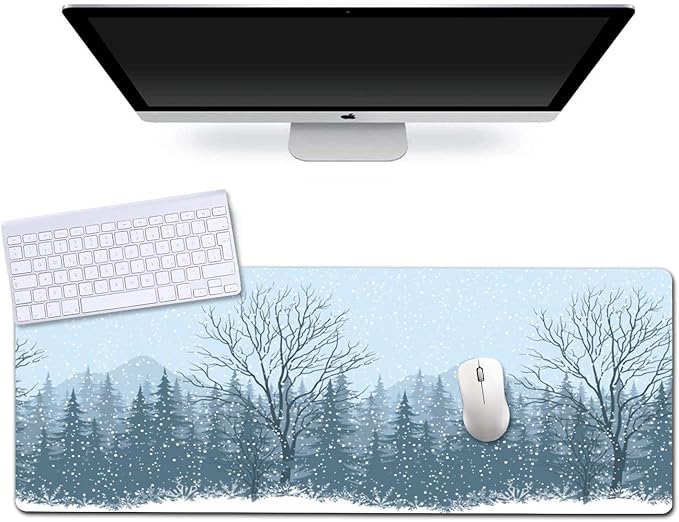 Extended Gaming Mouse Pad (31.5x11.8 in), Large Non-Slip Rubber Base Mousepad,Keyboard Mouse Mat Desk Pad for Work, Game, Office, Home -Winter Mountain Landscape with Snow Trees, Bo-M-012