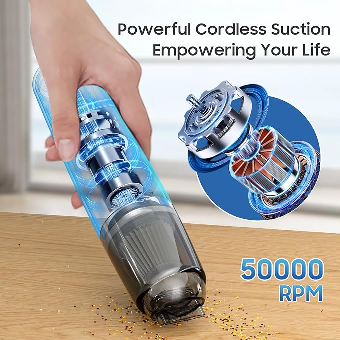 A9life Handheld Vacuum Cordless, Car Vacuum Cleaner Portable with HEPA Filter, 2 Suction Modes, Mini Hand Held Vacuum Rechargeable for Car, Home, Pet Hair, Office, Desk, Keyboards (White)