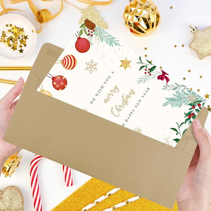 50 Pack Kraft #10 Business Envelopes, Standard Envelopes Self Seal, 4 1/8 x 9 1/2 Inch Letter Size Business Mailing Envelopes for Checks Invoices Statements Baby Shower Wedding Birthday