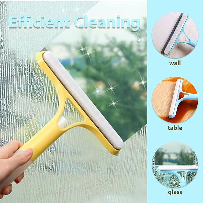 CUNBIYINA 3 in 1 Window Cleaning Scraper Shower Squeegee for Glass Doors Mirror with Sprayer Squiggy for Windshield Cleaner Tool Washing Spray Home Floor Scraper(Blue:Long Style)