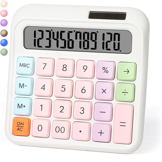 Desk Calculator,12 Digits, Large LCD Display,Big Buttons,Solar and Battery Dual Power Desktop Calculators,Cute and Aesthetic,Suitable for Office & Study