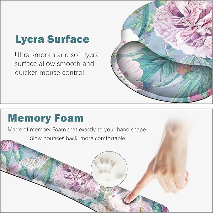 ARTSO Large Mouse Pad and Keyboard Wrist Rest, Desk Pad for Keyboard and Mouse, 4in1 Large Gaming Mouse Pad with Wrist Support, Desk Mat for Home Office Game, Retro Flowers