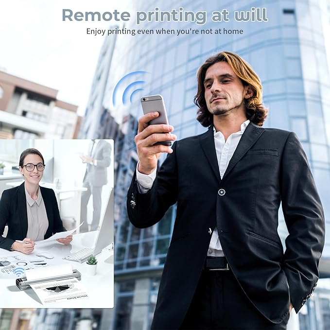 Portable Printers Wireless for Travel,Q302 WiFi Inkless Thermal Printer with Reverse Charging, Phone Printer Supports US Letter/A4/B5/A5, Bluetooth Printers for Home Use Office,300DPI