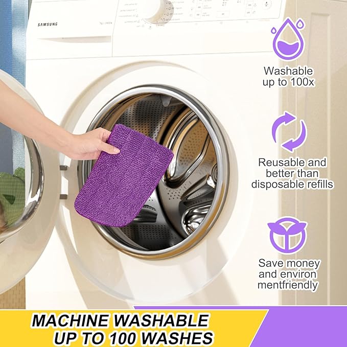 3 Pack 16.5 inch Reusable Mop Pads Microfiber Spray Mop Replacement Heads for Wet/Dry Mops Compatible with Bona Floor Care System (Purple)