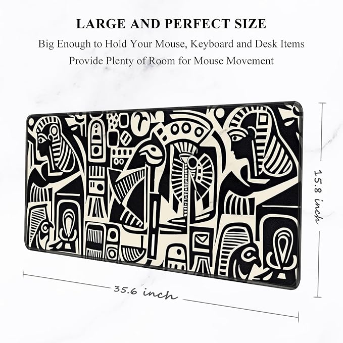 Auhoahsil Desk Mat, Ultra Large Mouse Pad, XXL Gaming Mousepad, Pretty Desk Pad, Big Extended Full Size Desktop Desk Matt for Keyboard, Laptop & Computer, 35.5 x 15.7 in, Ancient Egyptian Pattern