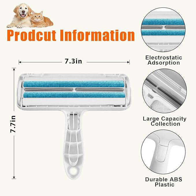 Velupet Zoom Pet Hair Remover Lint Roller for Pet,Cat Hair Removal Tool Reusable Lint Roller for Furniture, Couch, Carpet, Clothing and Bedding,White Blue