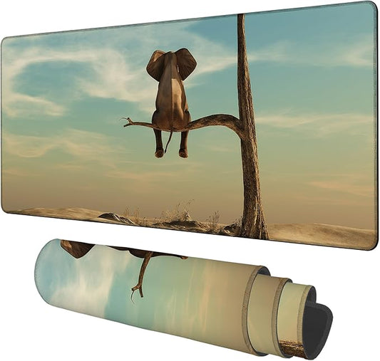 A Elephant Gaming Mouse Pad 3mm Thick Stitched Edge Waterproof Non-Slip Large Computer Keyboard Mouse Mat,Suitable for Office Entertainment Decorative Desk Pad 35.4 x 15.7 Inches