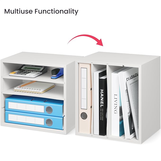 Ballucci 4-Tier Paper Organizer for Desk, Stackable Organizer Tray, Desk Storage Shelves, Stacking Letter Paper Tray Sorter for Classroom, Office, White