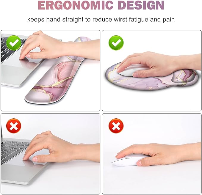 ToLuLu Desk Mat, XXL Large Mouse Pad Wrist Support Set，4 in1 Gaming Mousepad Desk Pad+ Ergonomic Mouse Pad with Wrist Rest + Keyboard Wrist Rest+Coaster for Home Office Computer, Pink Glitter Marble