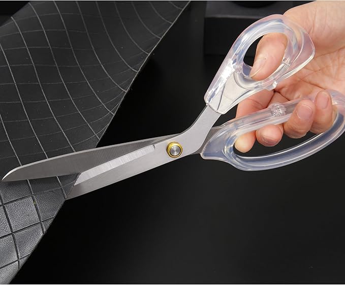 Silver Sewing Scissors 9" Ultra-Sharp Heavy Duty Crafting Shears with Transparent Ergonomic Handle All-Purpose Scissor, sewing,office cutting, Comfortable Handle Design, Versatile Usage