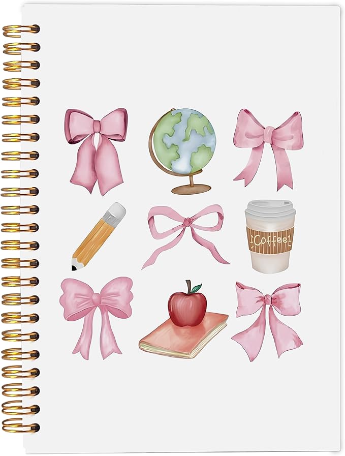Teacher Notebook, Coquette Pink Bow Notebook Journal, Teacher Gifts for Women, Preppy Notebook Journal for Note Taking Work, Girly Notebook, Pink Spiral Notebook 5.5x8.3 Inch