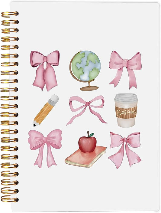 Teacher Notebook, Coquette Pink Bow Notebook Journal, Teacher Gifts for Women, Preppy Notebook Journal for Note Taking Work, Girly Notebook, Pink Spiral Notebook 5.5x8.3 Inch