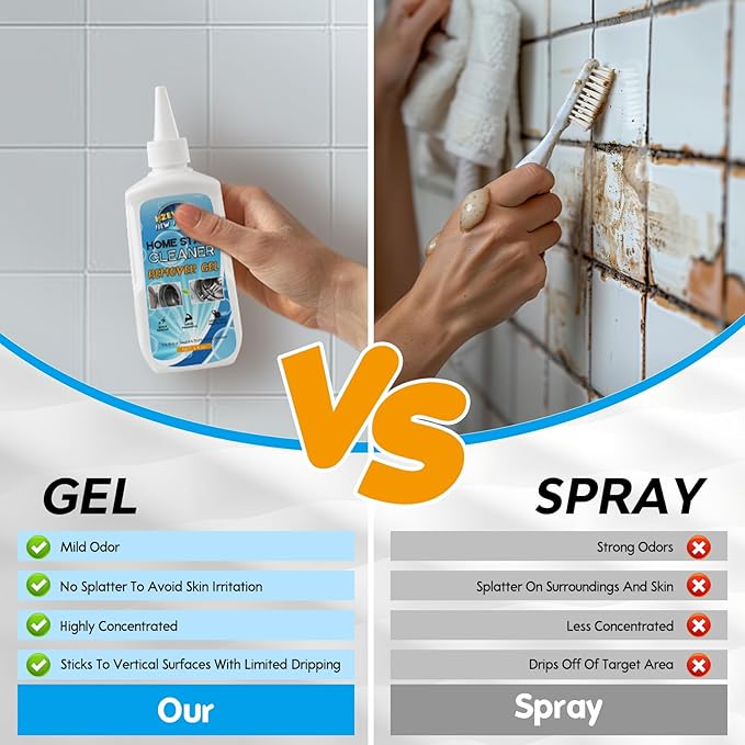 Mold Stain Remover Gel, Washing Machine Cleaner for Front Loader Washer Gasket Rubber Seal Home Stain Removal Gel for Grout, Caulk, Refrigerator, Shower, Bathtub, Bathroom Cleaning Solution (10 Fl Oz)