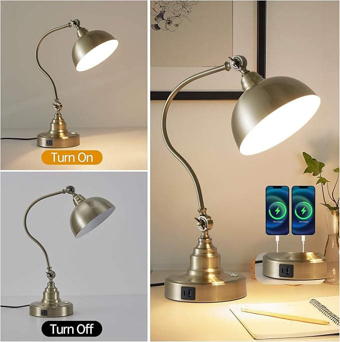 Vintage Desk Lamp Decorative Table Lamp for Home Office Living Room Bedroom Desk Light, Rustic Industrial Farmhouse Antique Library Study Desk Lamp E26 LED Bulb Included