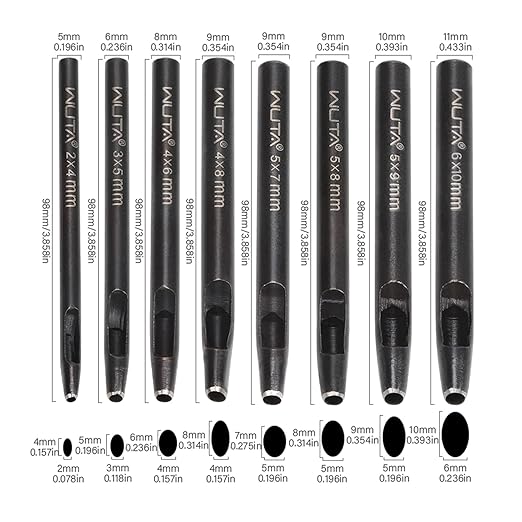 WUTA Oval Leather Hole Punch Set,Carbon Steel Belt Hole Puncher for Leather, Hand Punching Tool for Leathercraft Working (4 * 6mm+5 * 7mm+5 * 8mm+5 * 9mm,4pcs)