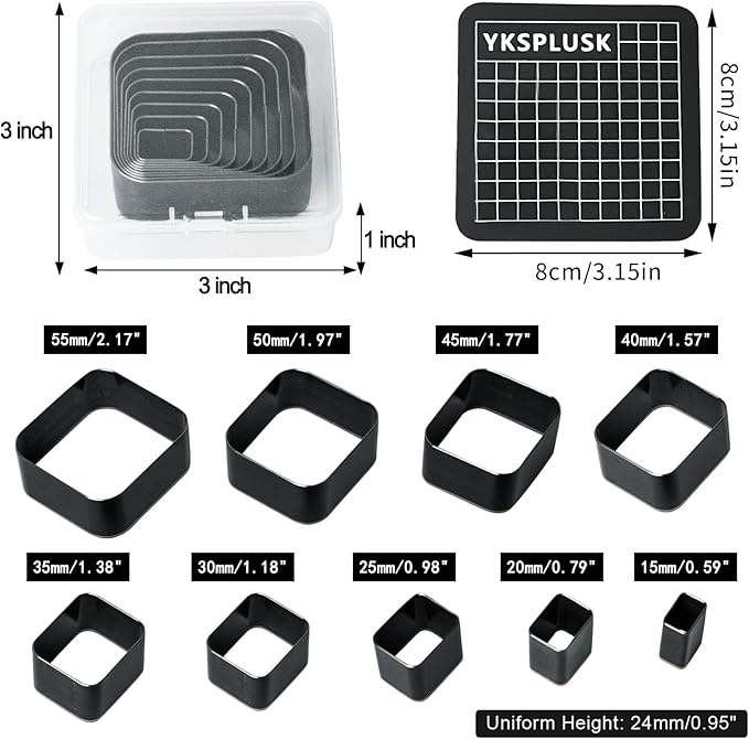 Leather Hole Cutter Tools Set, 9 Pieces Rectangle Punch Tools 15 20 25 30 35 40 45 50 55mm, High Carbon Steel Leather Cutting Dies - Leather Hole Punch Tool Kit for DIY Leathercrafts