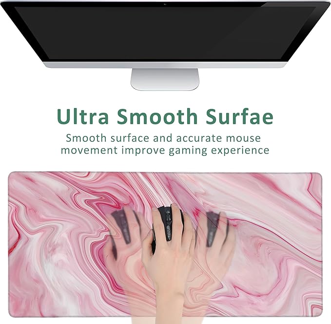 Large Mouse Pad Pink Marble Texture Extended Gaming Mouse Pad Non-Slip Desk Mat with Stitched Edge Laptop Computer Keyboard Mousepad for Office Home 35.4" x 15.7"