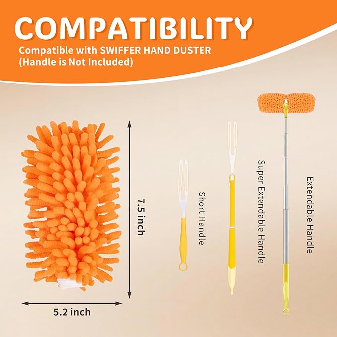 Reusable Duster Refill Compatible with Swiffer Hand Duster, 360 Heavy Duty Duster Refills, Microfiber Washable Dusters Refills for Swiffer Extended Duster, 4 Pack (Handle is Not Included)