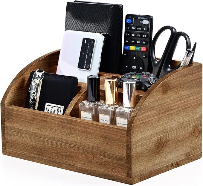 Wooden Desk Organizer, Solid Wood Pen Holder for Desktop Organizer, No Need Assembly, Home Office Supplies Workspace Organizers Mail Holder Remote Control Countertop Storage Box