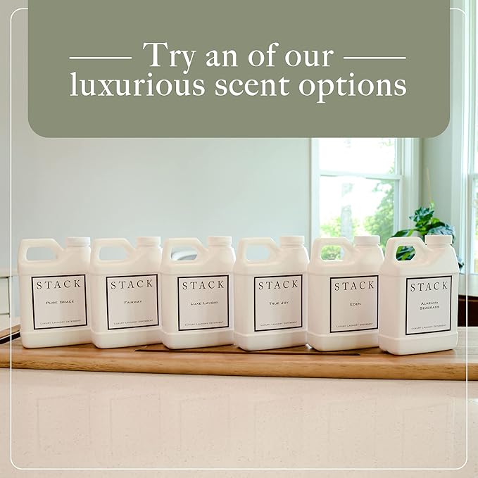 STACK Pure Grace Luxury Laundry Detergent - Premium Scented Laundry Detergent for HE & Standard Washers - Infused With Egyptian Musk and Patchouli - Dye Free Gentle & Effective Cleaning - 64 oz