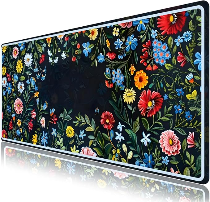 Desk Mat, Large Mouse Matt for Desktop, Women Deskpad Mat, XXL Big Mouse Pad for Desk, Anti-Slip Mousepad with Stitched Edges, Keyboard Pad Mouse Mat Cover for Computer 35.4×15.7 in, Bright Flower
